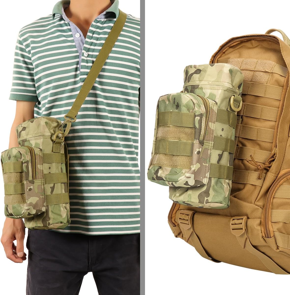 IronSeals Tactical Molle Water Bottle Holder Pouch Hydration Carrier Bag with Detachable Shoulder Strap
