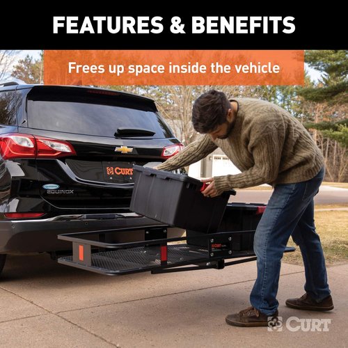 CURT 60x24 Inch Cargo Carrier - Heavy-Duty Black Steel Hitch Basket, 500 lbs Capacity