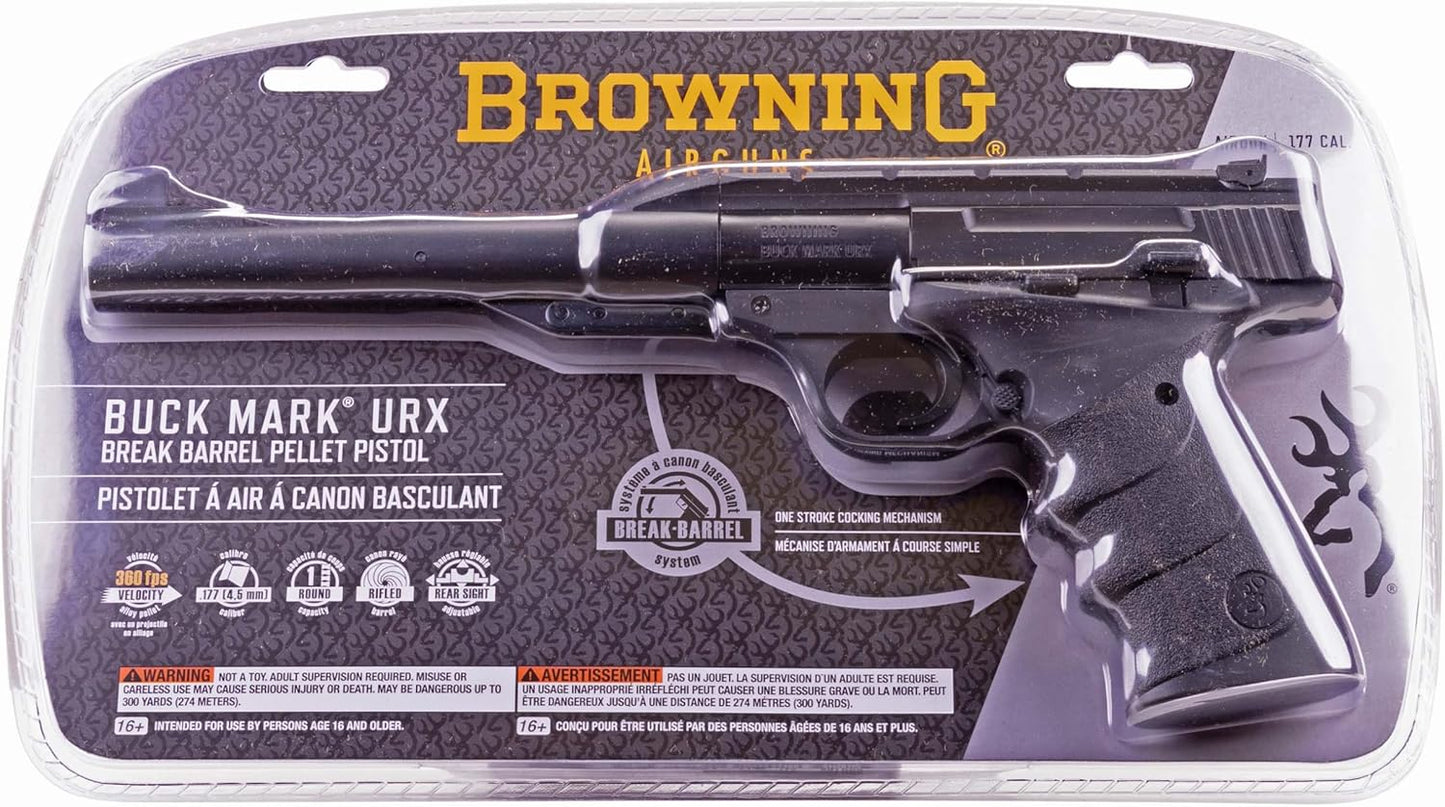 Umarex Browning Buck Mark URX Single Shot Break Barrel .177 Caliber Pellet Gun Air Pistol, Black