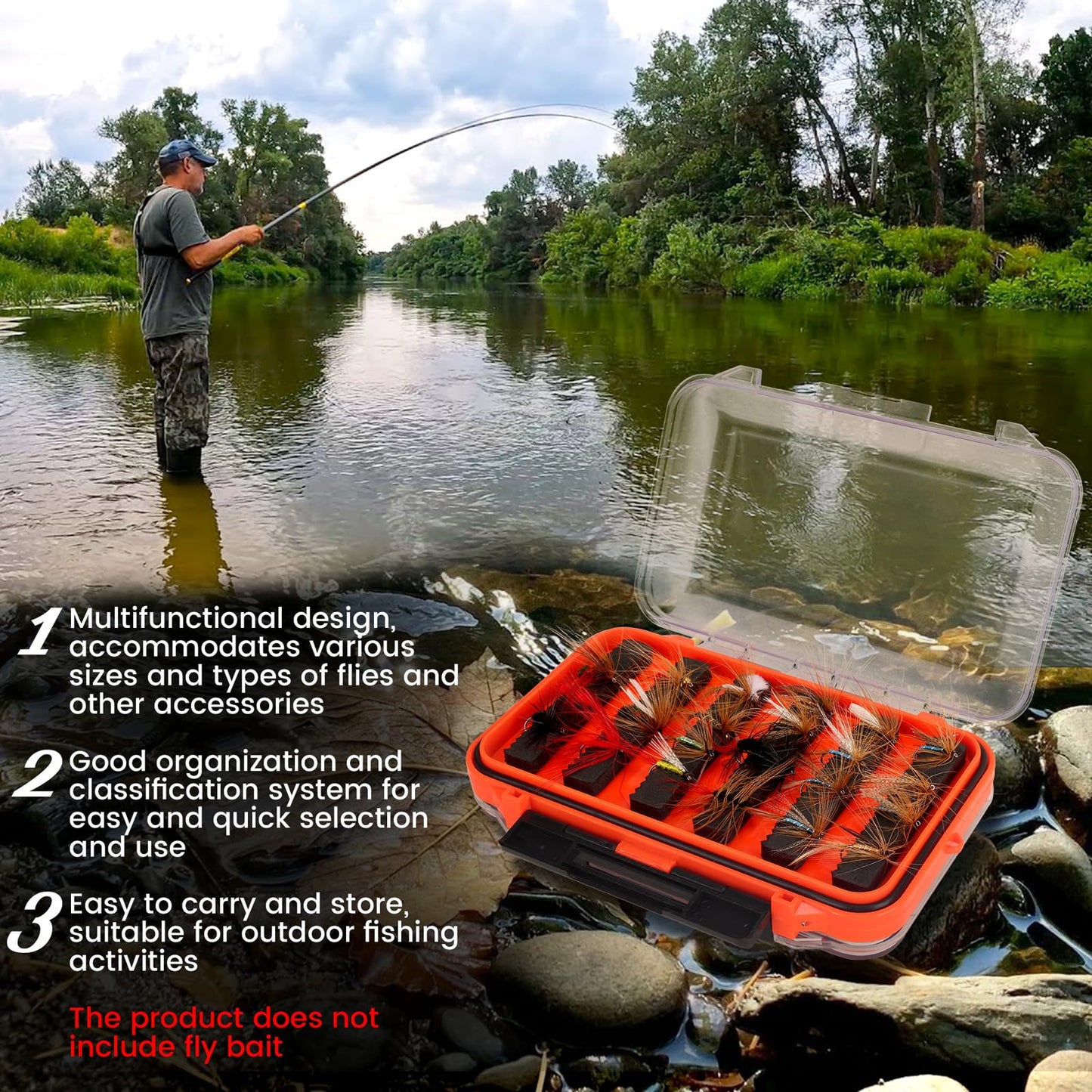Fly Fishing Box Fly Boxes For Fly Fishing Trout Two-Sided Waterproof Lightweight Easy Grip Transparent Lid Fly Fshing Lures Box Foam Ice Jig Fly Box And Coil Springs Cord.
