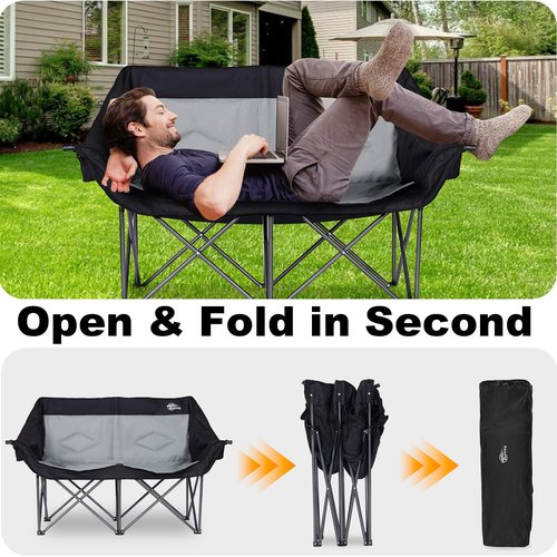 Bolosy 2 Person Camping Chair Camping Loveseat Oversized Double Folding Camping Chair Heavy Duty Two Person Camp Chair Love Seat Dou Chairs Sport Lawn Chair for Adults