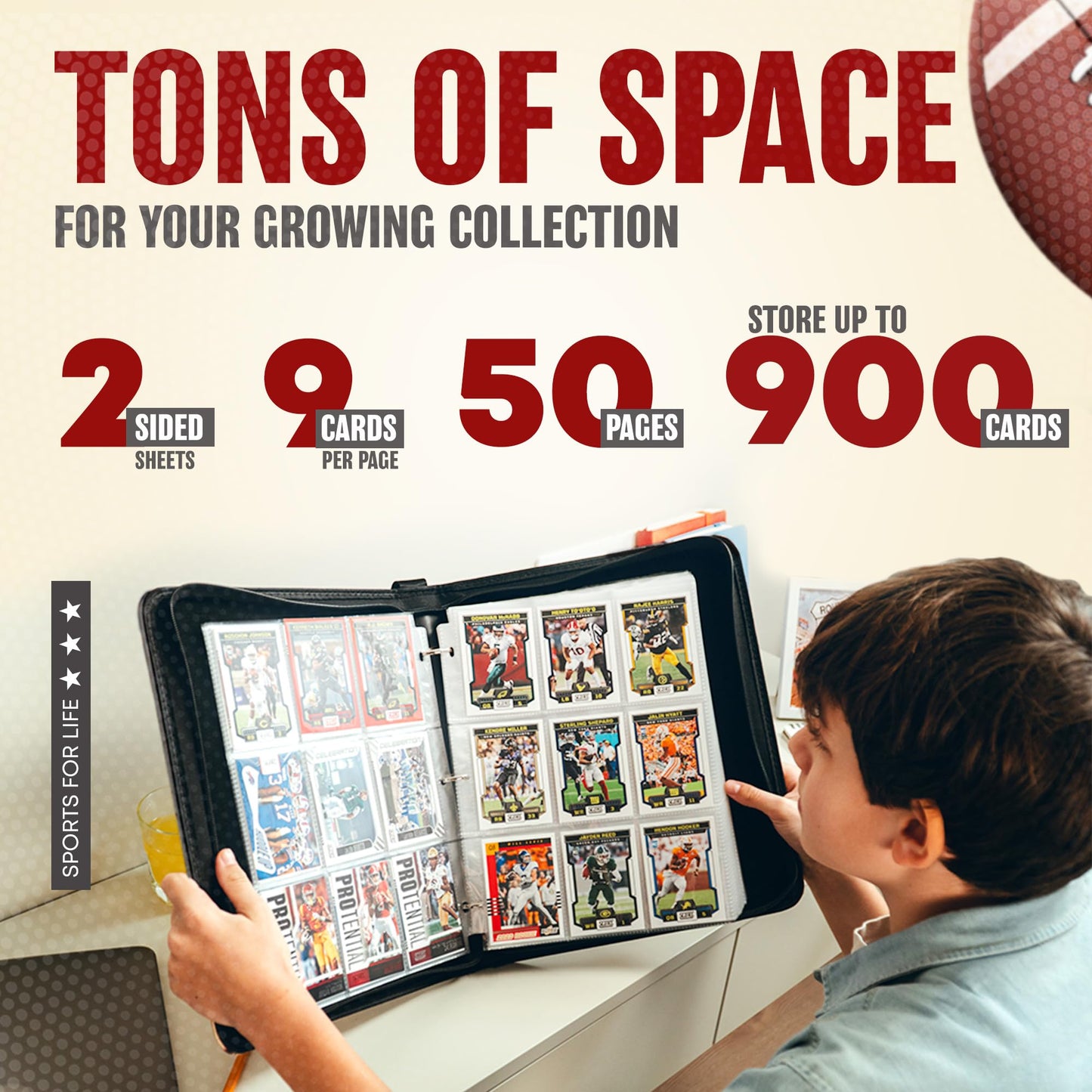 FARILIS Football Card Binder with 900 Pockets, The Ultimate Football Card Holder Includes 50 Page Storage Sleeves to Organize and Protect Your Sports Cards Like a Pro