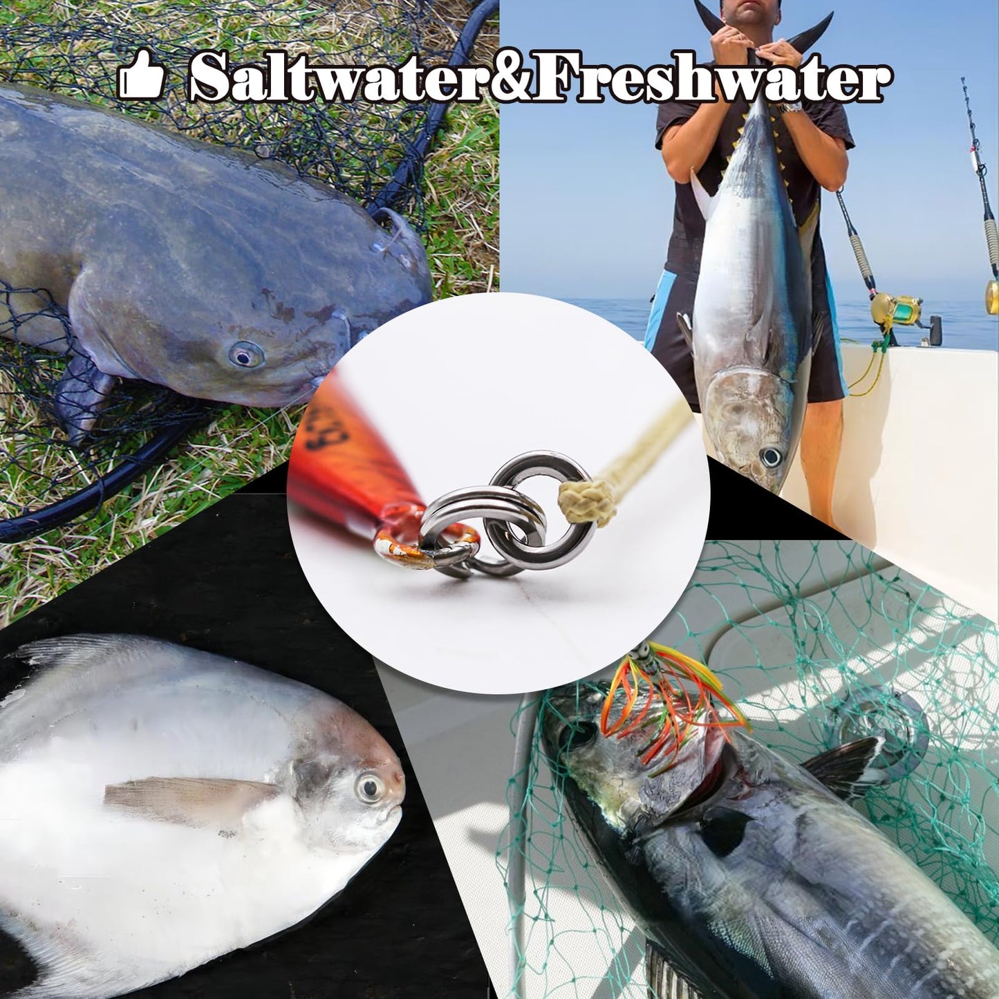 FishTrip Solid Rings Fishing 50Pcs - Stainless Steel Ring for Assist Hooks Jigs Butterfly Rigs Saltwater Freshwater (Size 5_ 400lbs)