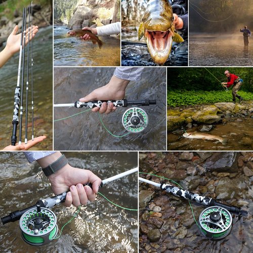 Sougayilang Fly Fishing Rod, Lightweight Ultra-Portable 4 Pieces 5/6wt Graphite 9' Fly Rod for Complete Starter with SuperPolymer Handle-Black