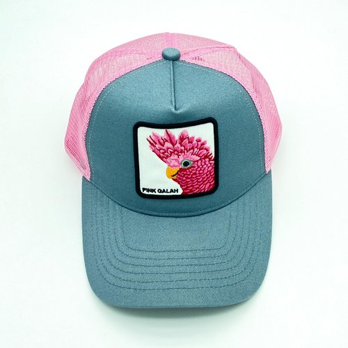 Senro Vientian Animal-Themed Trucker Hat with Polycotton Sweatband & Embroidered Patch, Color Clash Design (E, Parrot, Gray & Pink)