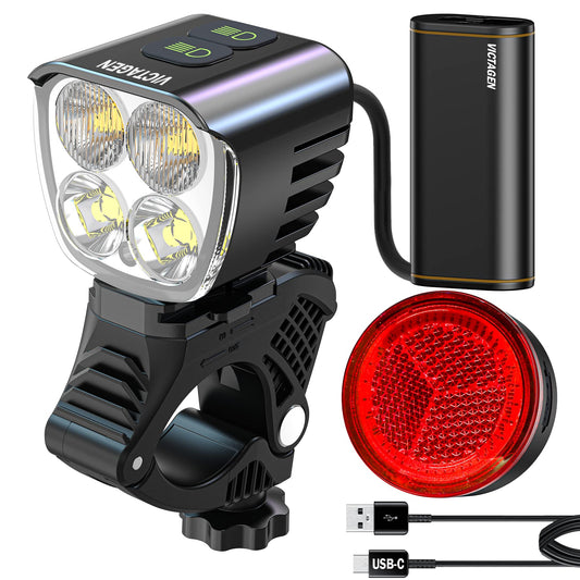 Victagen Bike Light 12000Lm Bike Lights for Night Riding, 4 LED Split Type Bike Light, USB C Rechargeable Front Bike Headlight and Taillight, High & Low Beam, Power Bank Function, IPX6Waterproof
