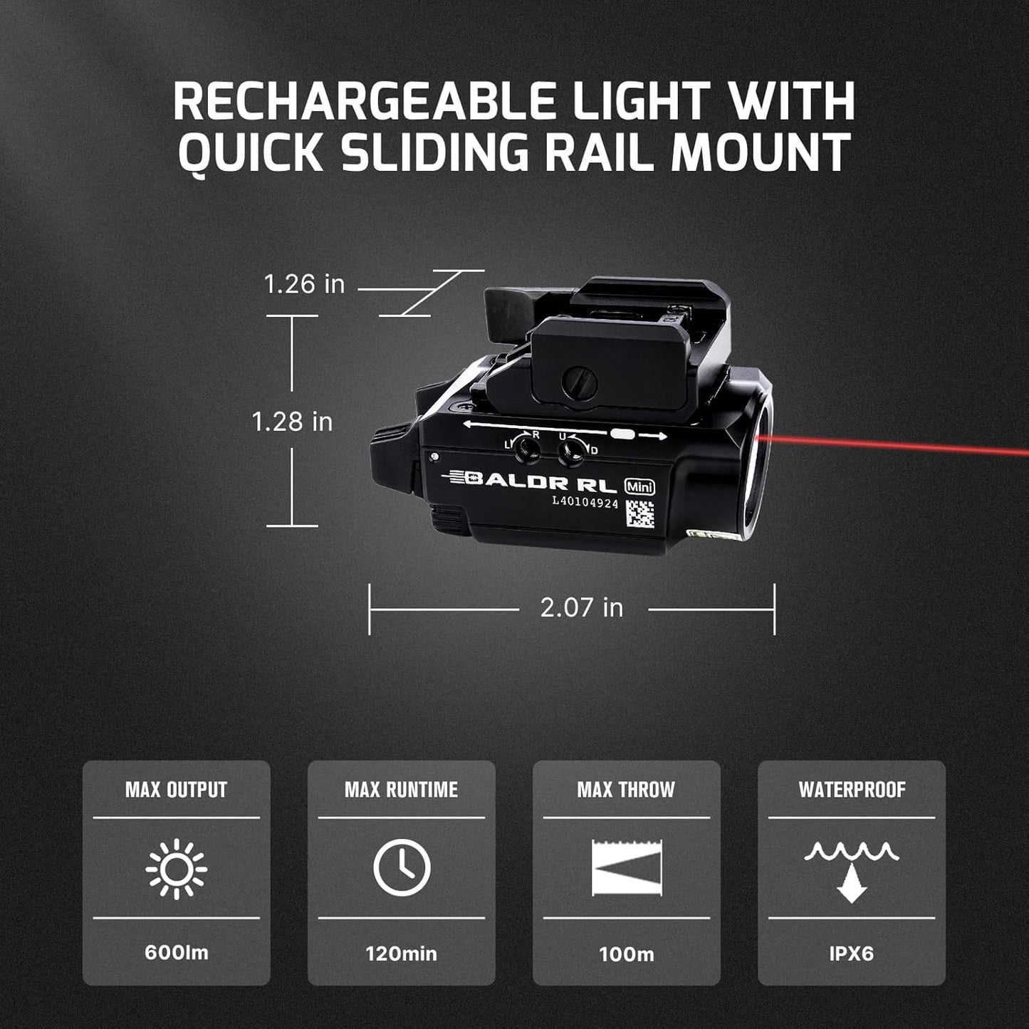 OLIGHT PL-Mini 2 Valkyrie 600 Lumens Magnetic USB Rechargeable Compact Hunting Gear with Adjustable Rail, High Performance CW LED Flashlight with Built-in Battery