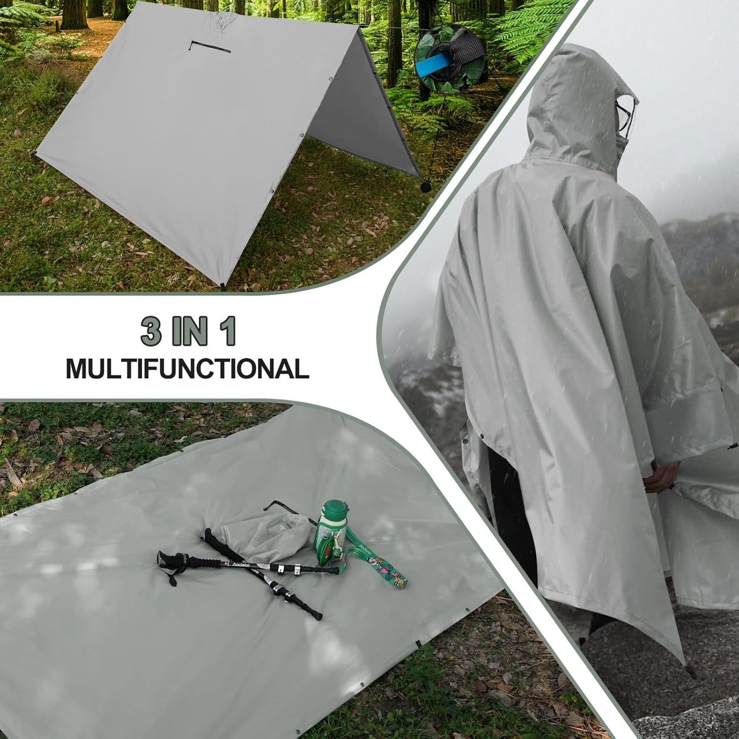 Andake Waterproof Rain Poncho for Adults Unisex,230T Ripstop Polyester,Raincoat Gear with Transparent Viewing Window Outdoors