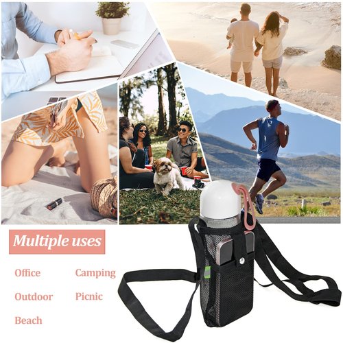 Zuihug 2PCS Water Bottle Carrier Bag - Convenient Holder with Strap and Pocket for Hiking, Walking, and Travel (Black, L)