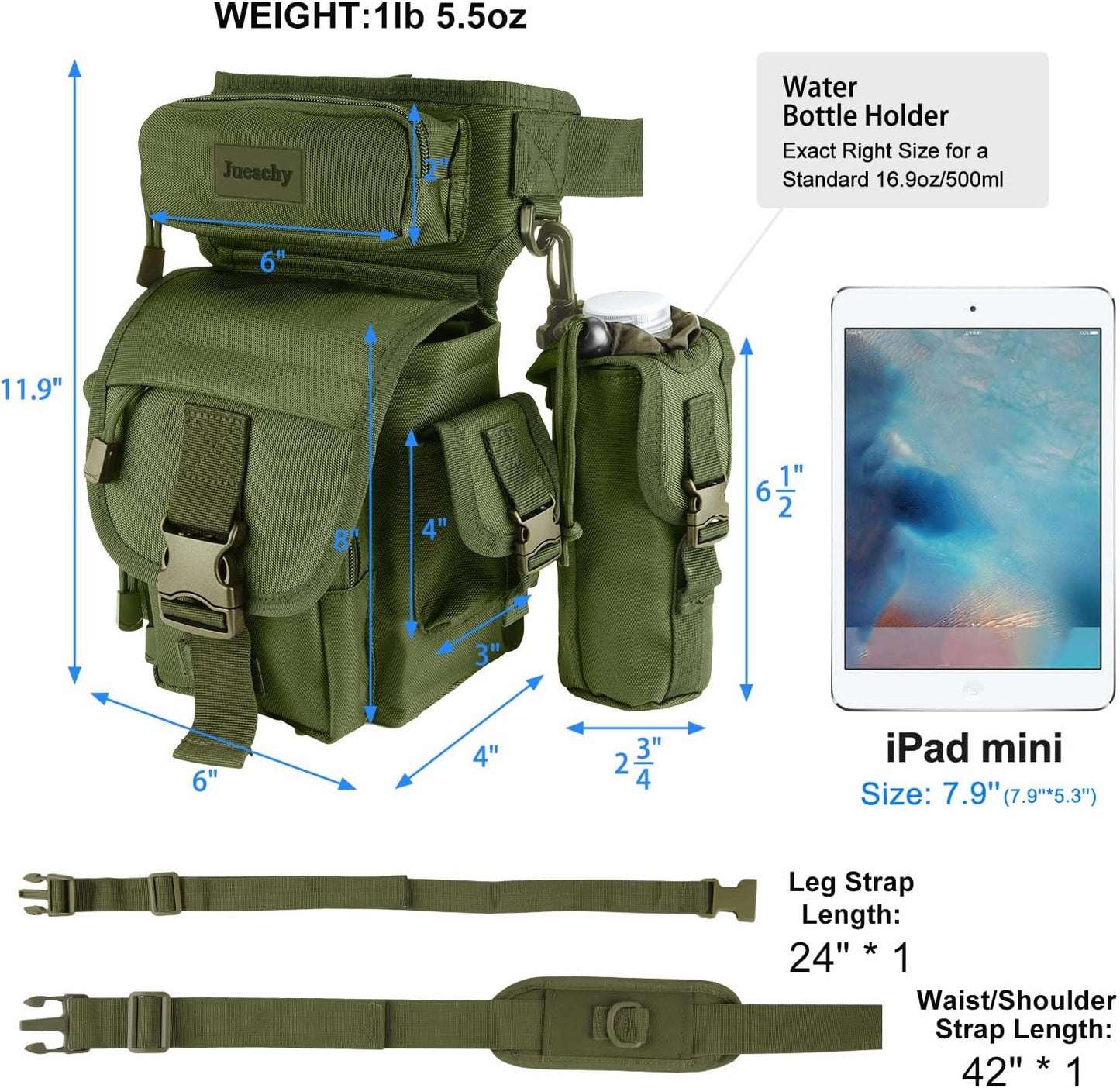 Jueachy Drop Leg Bag for Men Tactical Metal Detecting Thigh Pack with Water Bottle Pouch