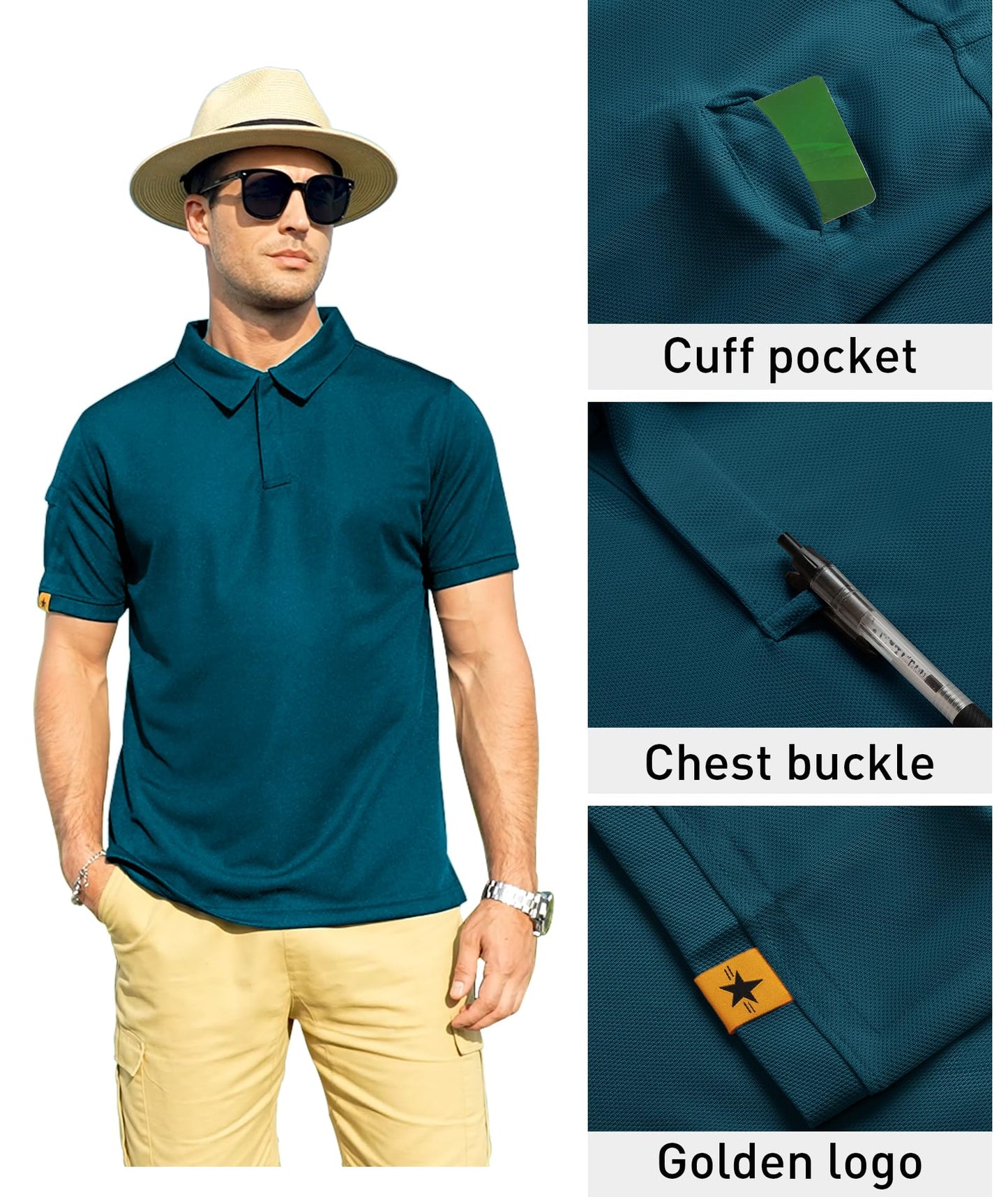 ZITY Mens Polo Shirt Short Sleeve Sports Tactical T-Shirt Athletic Golf Polos Daily Casual Stylish Collared Shirts for Men Dark Teal Blue XX-Large