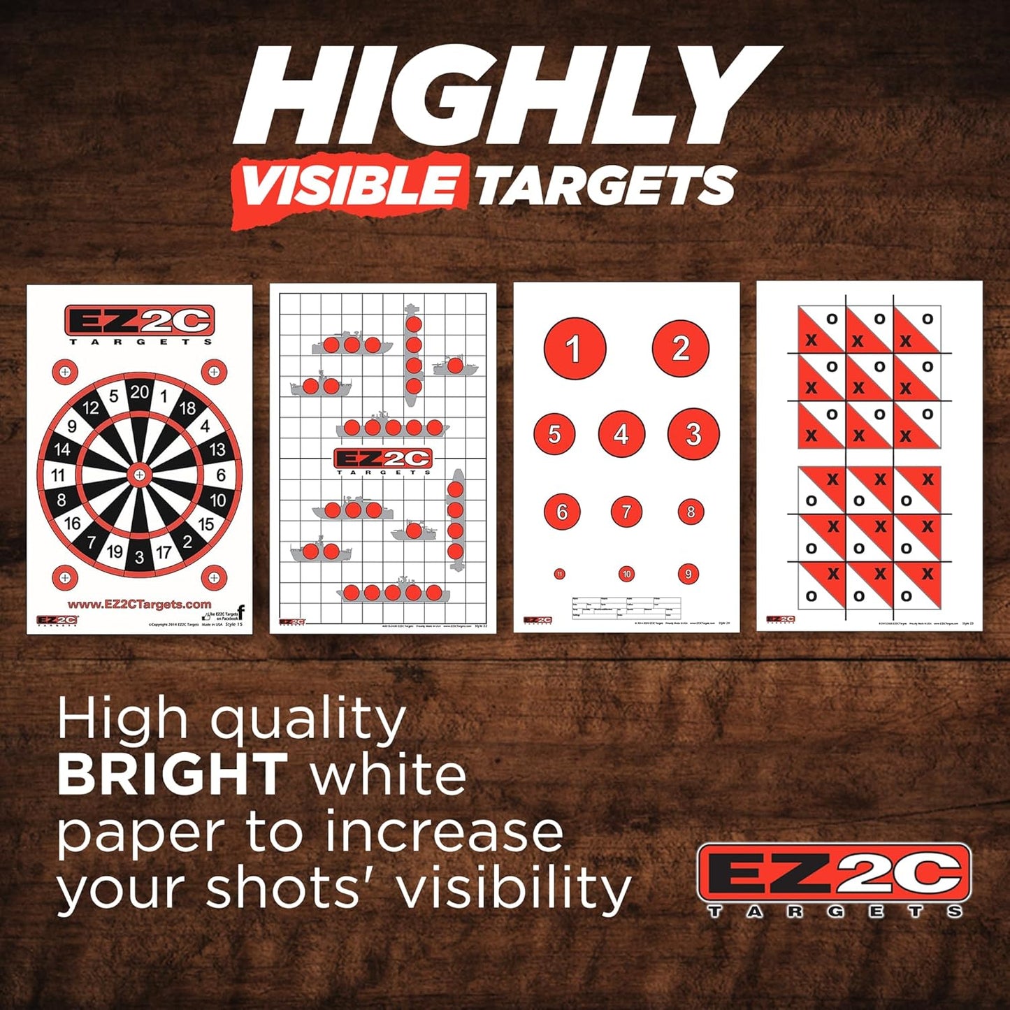 EZ2C Four Game Style Target Paper for Gun Shooting Range, USA Made Handgun, Rifle and Pistol, Made in USA (11x17 inch) (4 Style Bundle 40)
