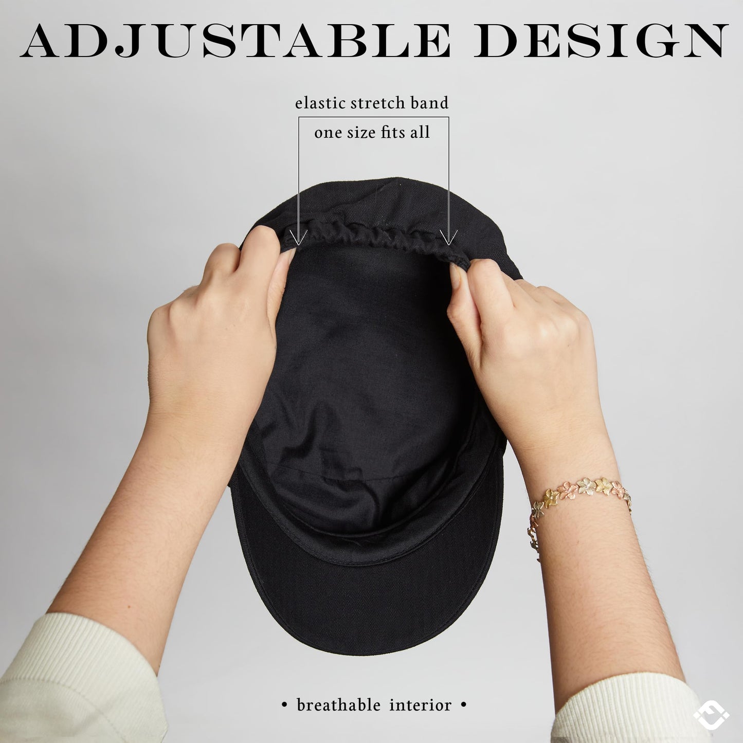 Funky Junque Women's 100% Cotton Greek Fisherman Hat Adjustable Newsboy Beret Cap Black One Size - Black