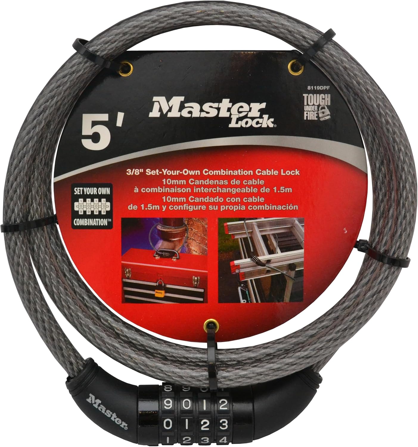 Master Lock 8119DPF 5' Long x 3/8" Diameter Set Your Own Combination Cable Bike Lock