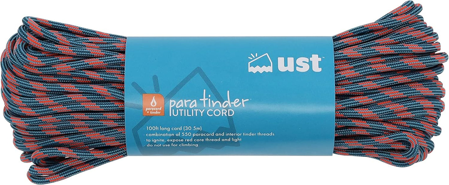 UST ParaTinder 100 Ft Paracord with Tinder Core (Orange/Grey), One Size