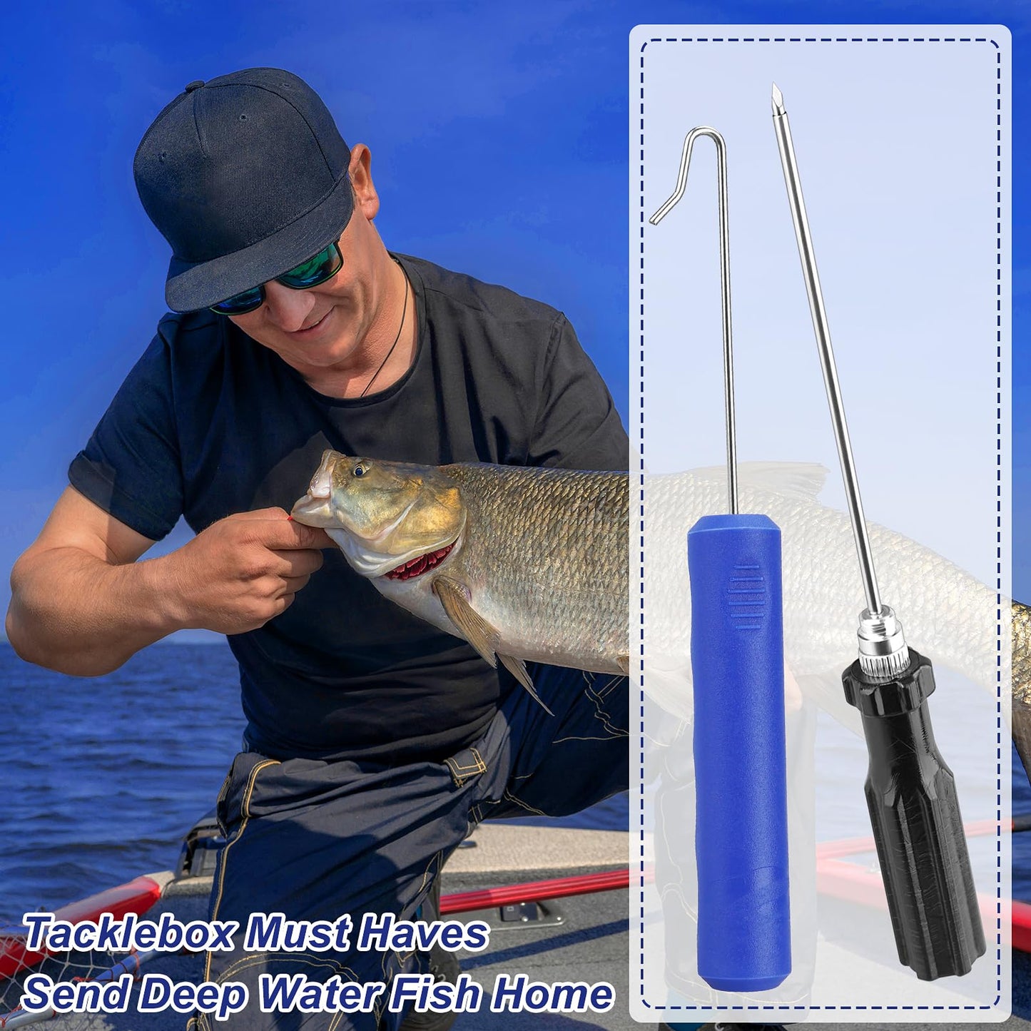 Fish Venting Tool with 1 Fish Hook Removers and 3 Stainless Steel Various Size Venting Needle, Fish Remover Tool for Saltwater and Freshwater Fishing Tools