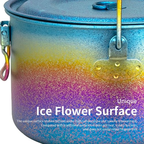 TiTo Titanium 1950ml Outdoor Titanium Pot with Lid Folding Bail Handle Ultralight Portable Kitchen Cookware Hanging Pot for Camping Hiking Picnic Backpacking Soup Pot (Ice Colorful)