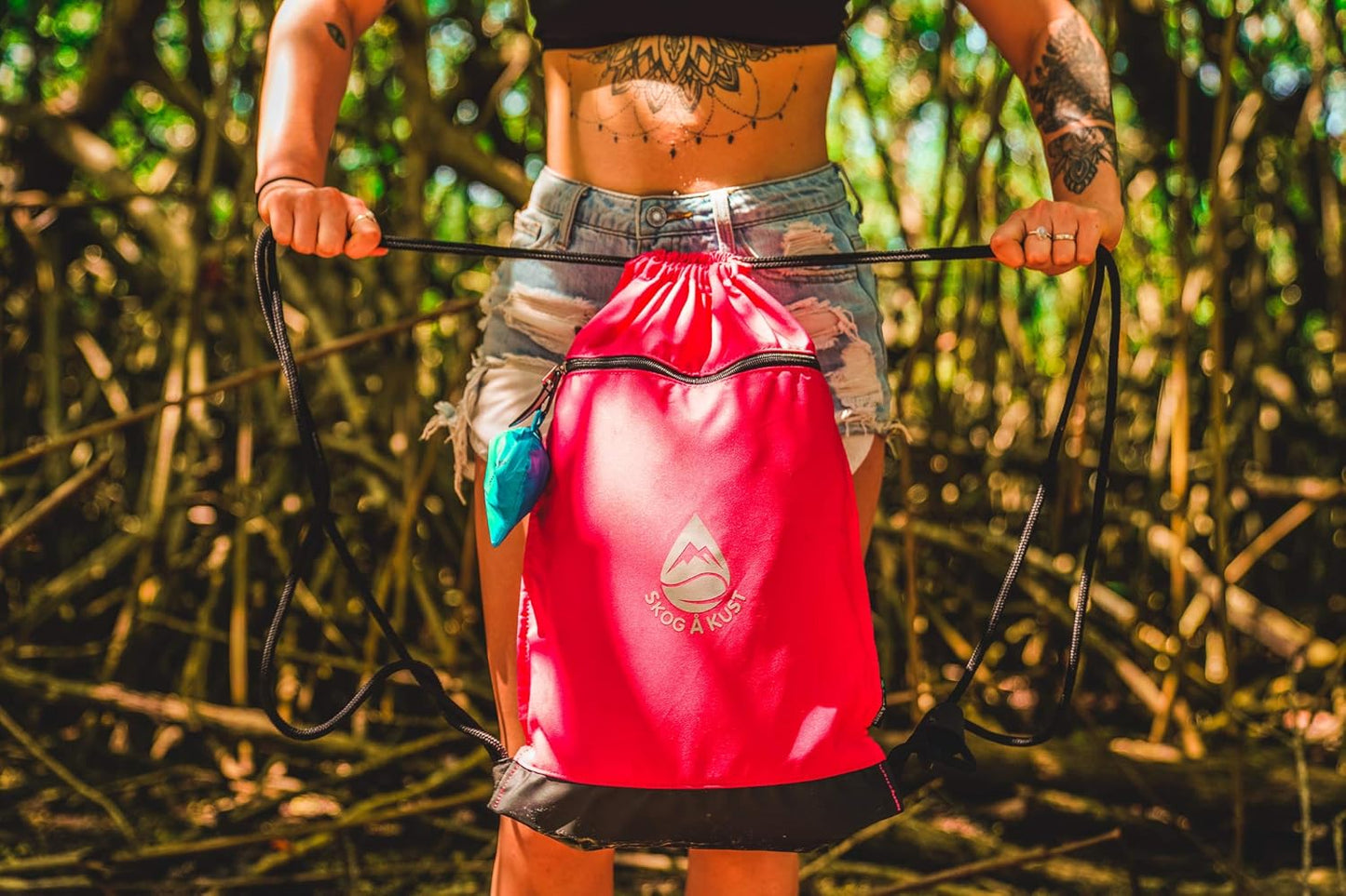 Skog Å Kust GymSak | Patented 2-in-1 Drawstring Cinch Bag with Removable Waterproof Dry Bag | Red