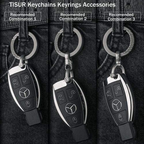TISUR Small Titanium Key Rings+Round Carabiner Clip+Key Rings for Keychain