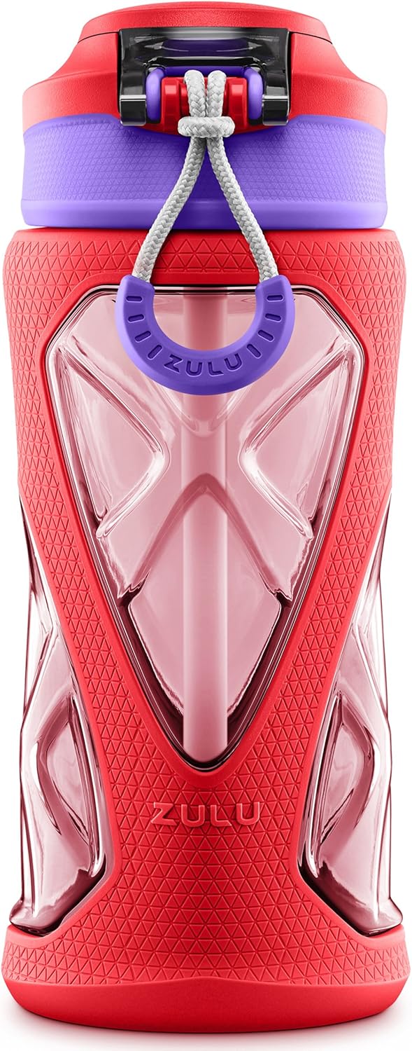 ZULU Torque 16oz Plastic Kids Water Bottle with Silicone Sleeve and Leak-Proof Locking Flip Lid