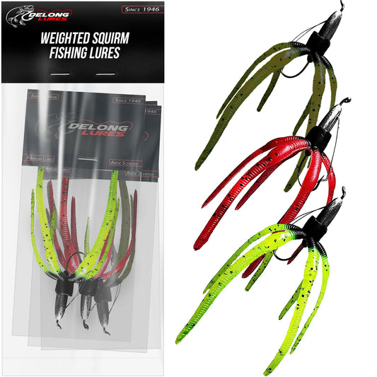 Delong Lures - The Squirm Fishing Lures - Ultimate Bass Fishing Kit, Weighted Jigs for Freshwater and Saltwater, Large Swimbait Lures - Made in USA (Variety 3 Pack)
