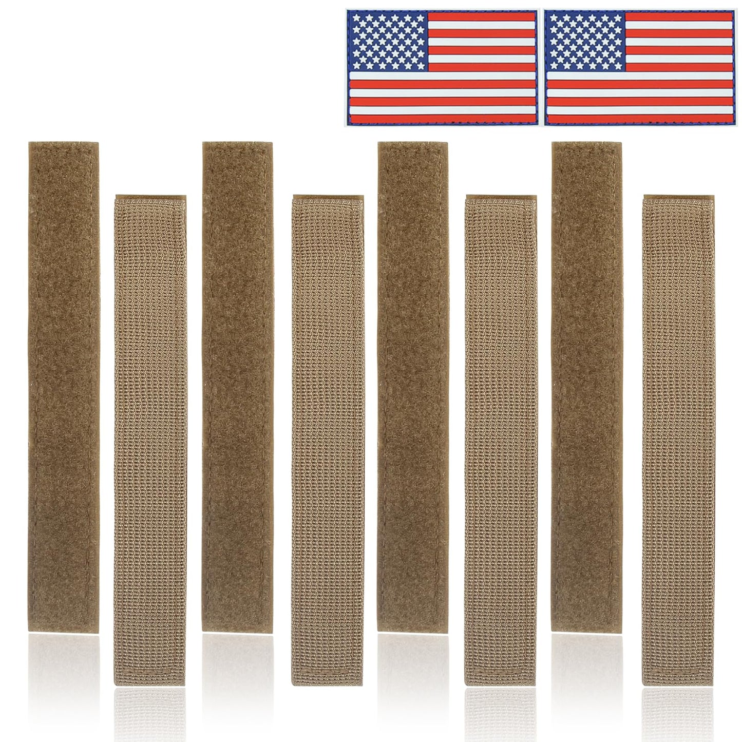 Adjustable Molle Patch Hook and Loop Tactical Patches Panel Display 7X1 inches Molle Accessories Molle Strips Attachment for Insignia Include PVC Patch (8 pcs brown)