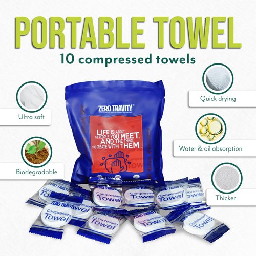 Disposable Towels for Travel - Ultra Soft, High Hygiene, Portable, Reusable & Durable Compressed Face Towel, Handy Pack, 10pcs - Camping Personal Care Products - Amusement Park Must Haves
