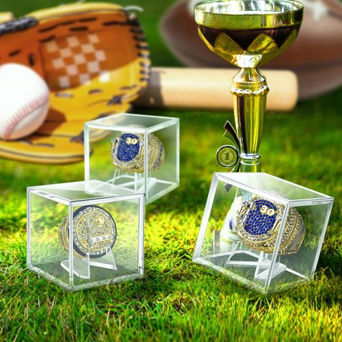 Championship Ring Display Case, Acrylic Display Case, 2 Inch Championship Ring Box with Holder, Baseball Ring Holder, 2 Pack