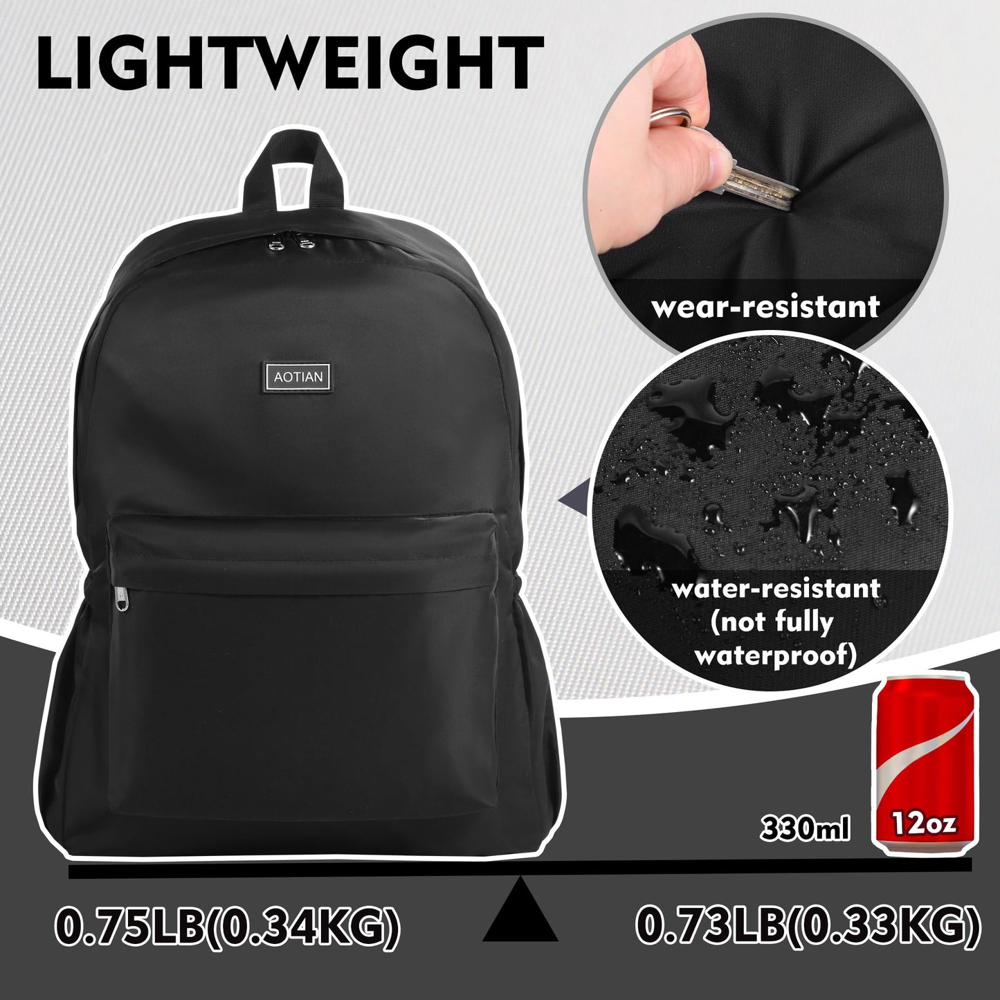 AOTIAN 17-Inch Backpack for Adult, Durable Lightweight Bookbag for Boys & Girls, Daypack for College, Work, Travel & Hiking