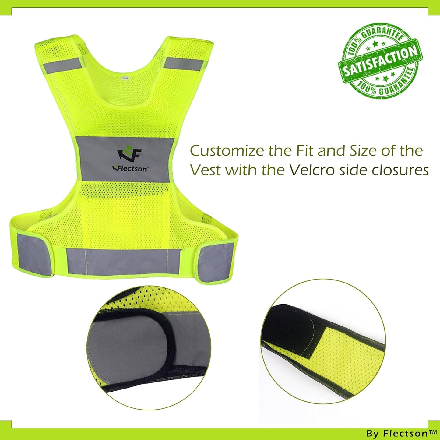 Reflective Running Vest - 360° High Visibility Yellow Safety Vest with Adjustable Side Closure and Inside Pocket