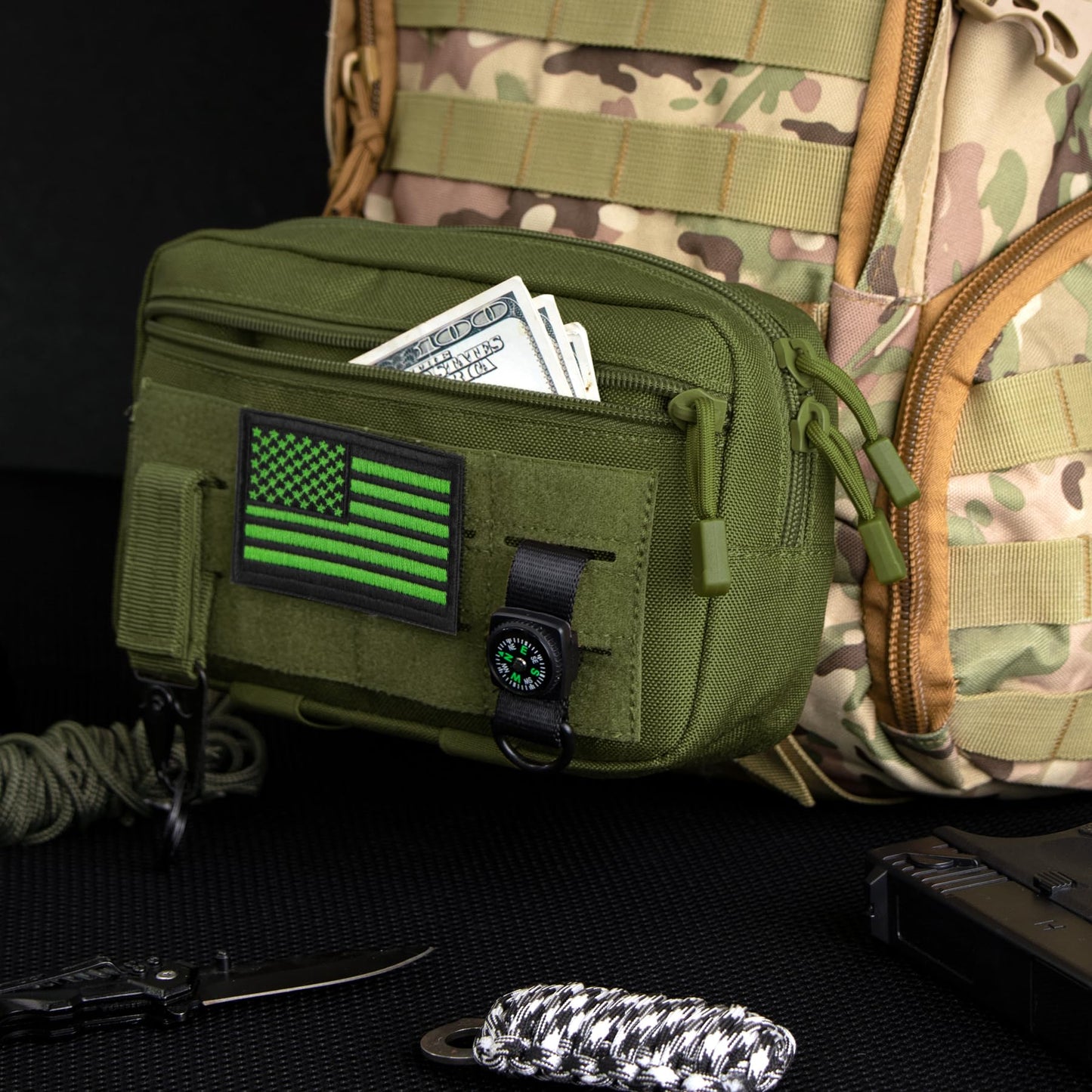 IronSeals Tactical Molle Horizontal Admin Pouch Multi-Purpose Laser-Cut EDC Tool Pouch Molle Attachment Bag Flag Patch Included