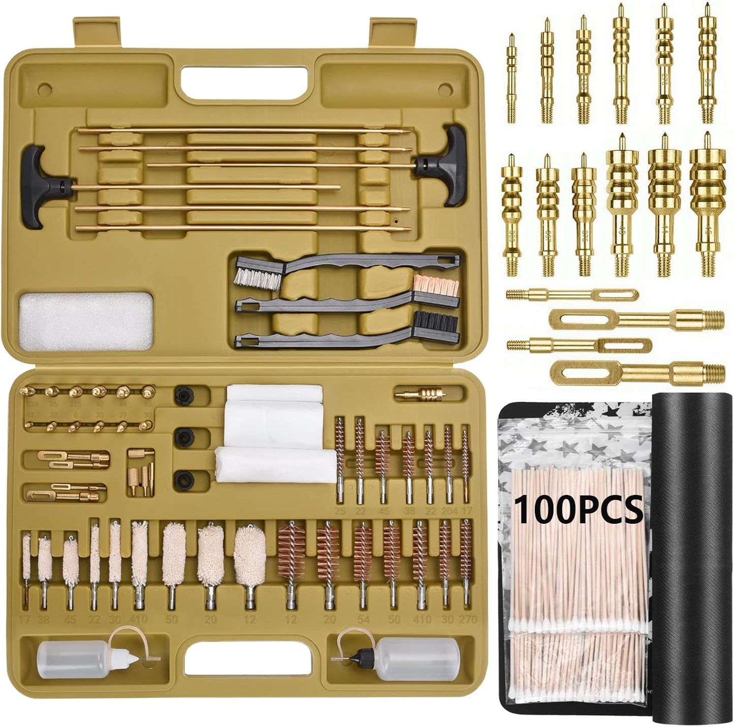 iunio Universal Gun Cleaning Kit, with Mat and Case, Full Brass Jags, Rods and Adapters, for All Guns, Rifle, Shotgun, Handgun, Pistol, Hunting, Shooting, All Caliber