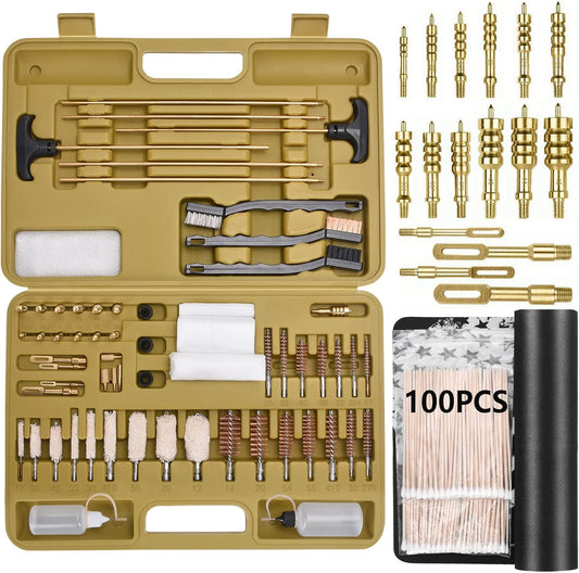 iunio Universal Gun Cleaning Kit, with Mat and Case, Full Brass Jags, Rods and Adapters, for All Guns, Rifle, Shotgun, Handgun, Pistol, Hunting, Shooting, All Caliber