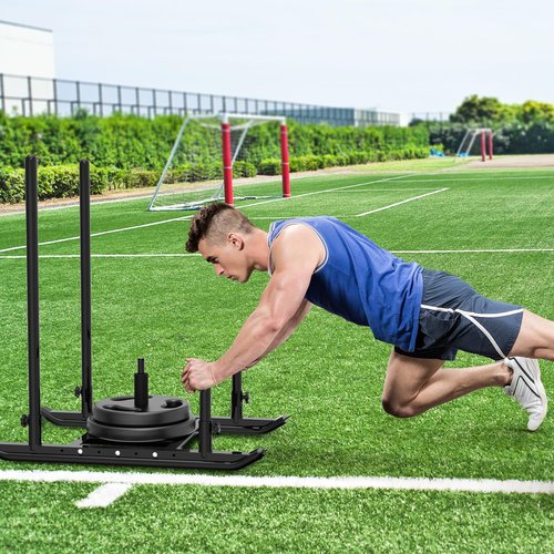 Dolibest Heavy Duty Weight Sled, Fitness Sled, Workout Sled for Fitness Strength Training and Speed Improvement, Push-Pull Prowler Training, Suitable for 1-2" Weight Plates, Black