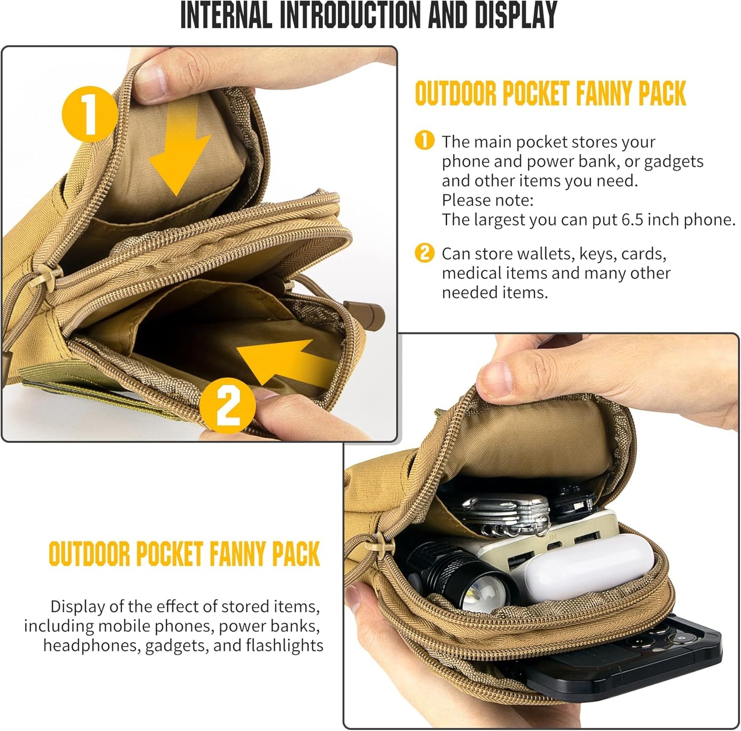 IronSeals Tactical Molle Pouch Compact Utility Waist Bag Phone Holster Holder for 4.7"-6.9" iPhone 15 Pro Max/15 Pro/14 Plus/14 Pro Max/14/13 Pro Max/13 Pro/12 Pro Max/11 Pro Max