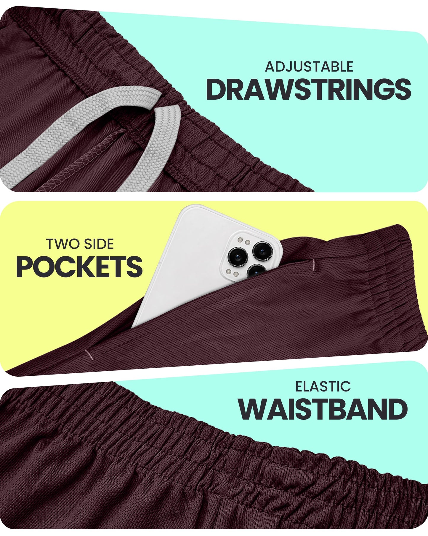 NY Threads Men's Athletic Shorts Quick Dry Loose-Fit Lightweight Running Workout Gym Shorts with Pockets, XX-Large, Burgundy