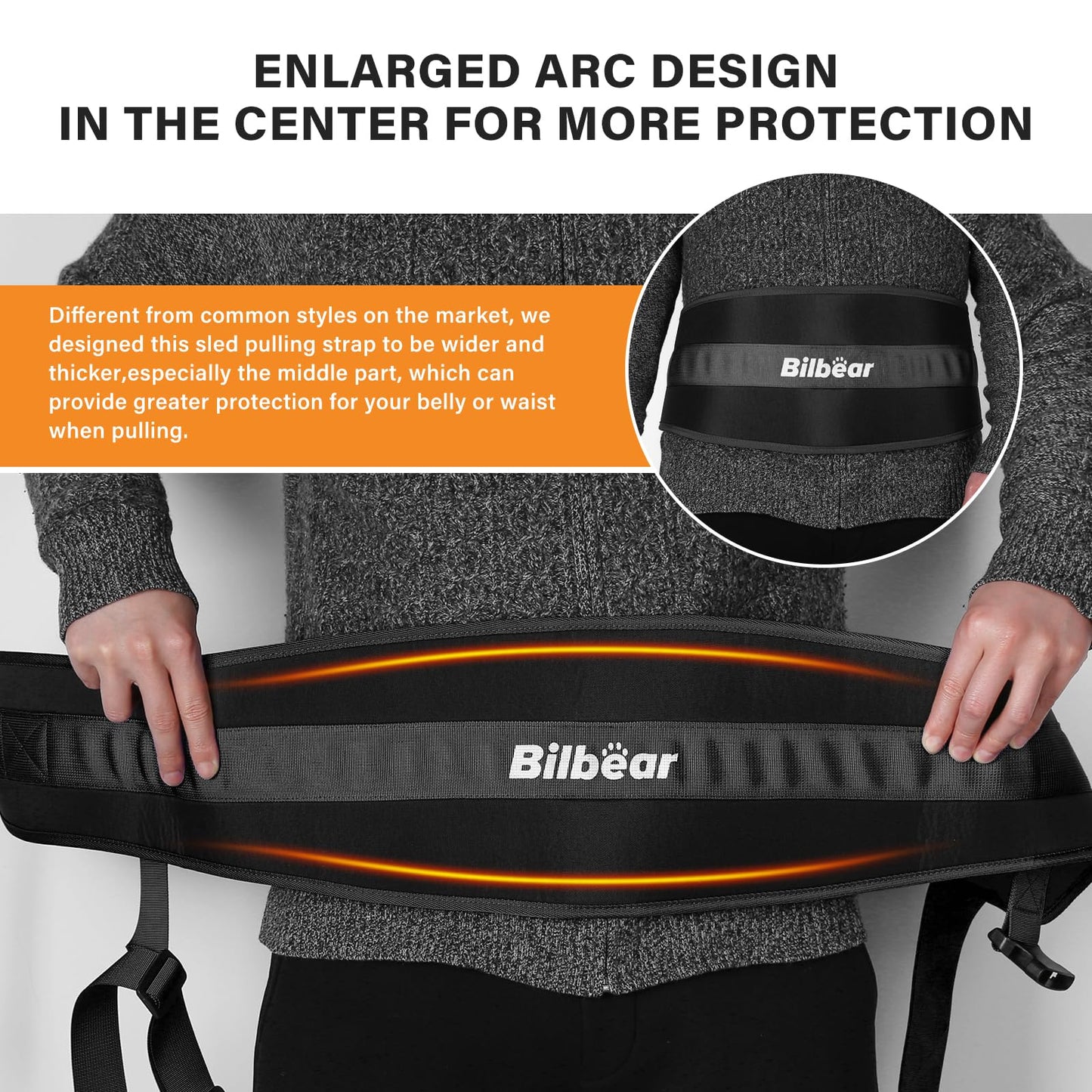 Bilbear Sled Pulling Belt,Adjustable Sled Training Waist Belt,Belt for Pulling,Weight Sled Pull Belt for Tire Pulling,Squat,Leg Muscles Strength Training,Resistance Training,Core Power Workout (Black)