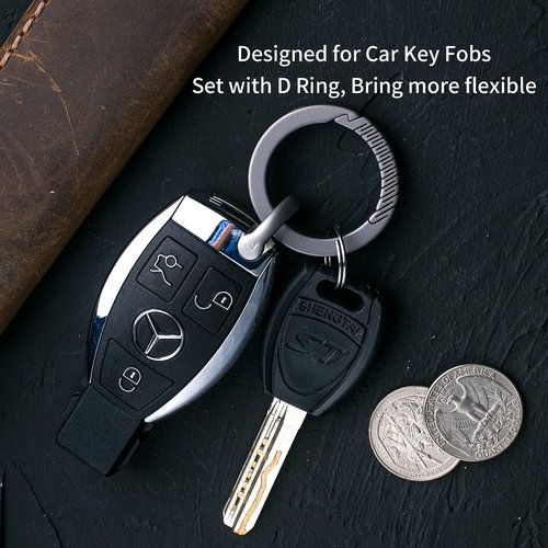TISUR Small Titanium Key Rings+Round Carabiner Clip+Key Rings for Keychain