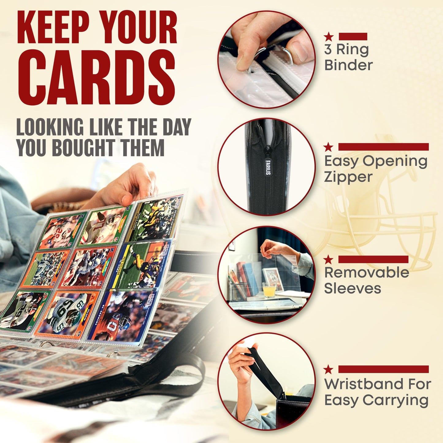 FARILIS Football Card Binder with 900 Pockets, The Ultimate Football Card Holder Includes 50 Page Storage Sleeves to Organize and Protect Your Sports Cards Like a Pro