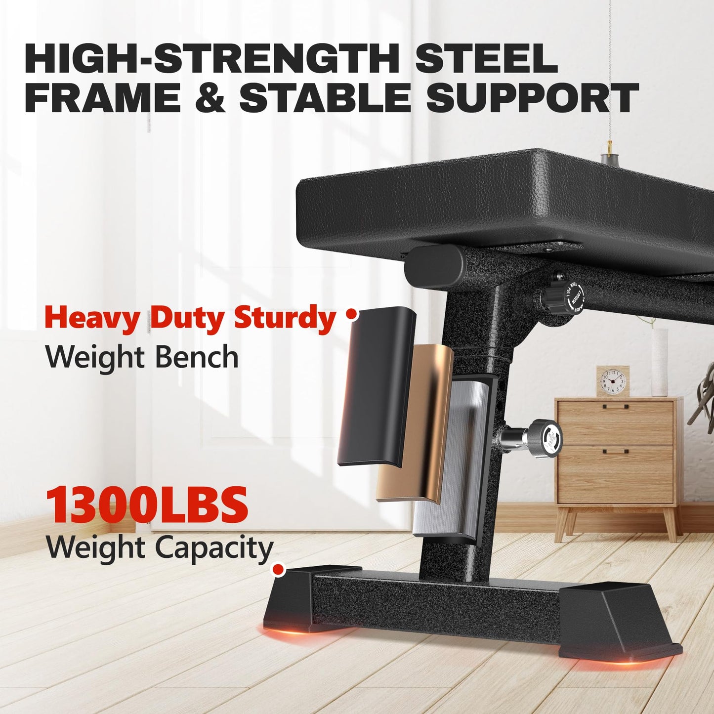 Flat Weight Bench - Heavy Duty Foldable Workout Bench for Home Gym, 1300lb Capacity Adjustable Strength Training Bench Press for Ab and Full Body Exercises, Sturdy and Easy to Fold