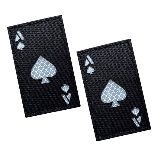 2x3.5 Infrared IR Ace of Spades Death Dead Card Patches Tactical Vest Patch Hook-Fastener Backing (Reflective Black-White)