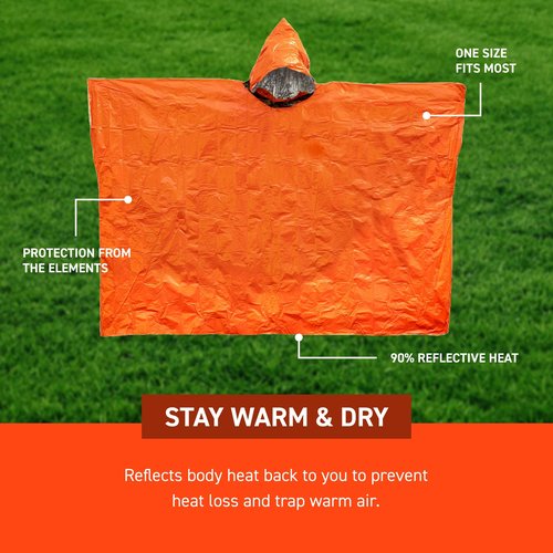 S.O.L. Survive Outdoors Longer S.O.L. Heat Reflective Waterproof Poncho (3 Pack)