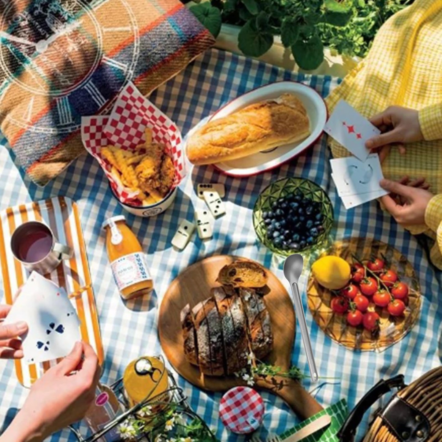 FJYXCHENXM Backpacking Stainless Steel Long-Handled Spoon with Carry Bag for Camping and Hiking, 21.8cm