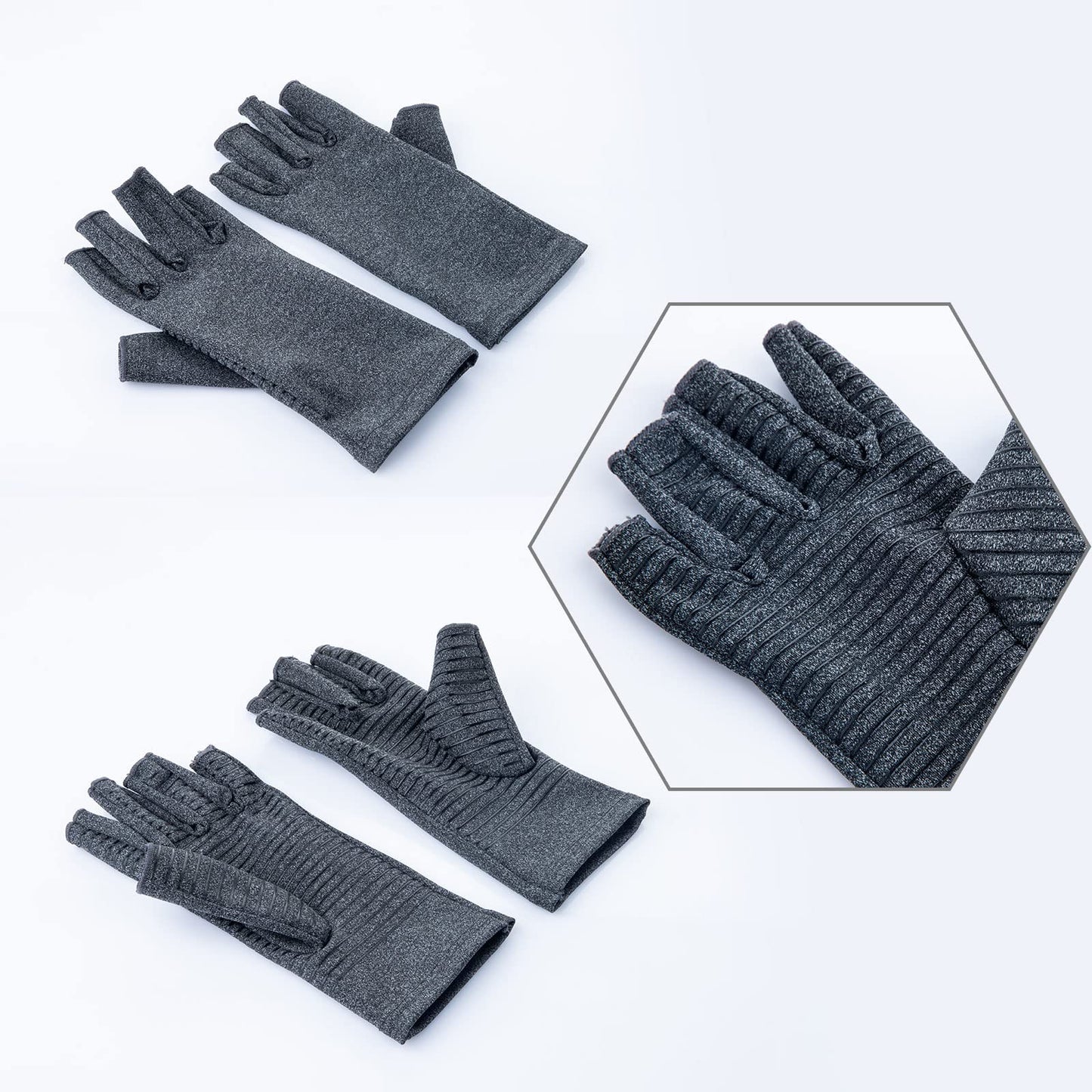 Generic 1 Pair Half Finger Exercise Pressure Gloves, Outdoor Fitness Care Training Rehabilitation Riding Silicone Anti-Skid Gloves, Outdoor Cycling Accessories (M), Medium, Grey