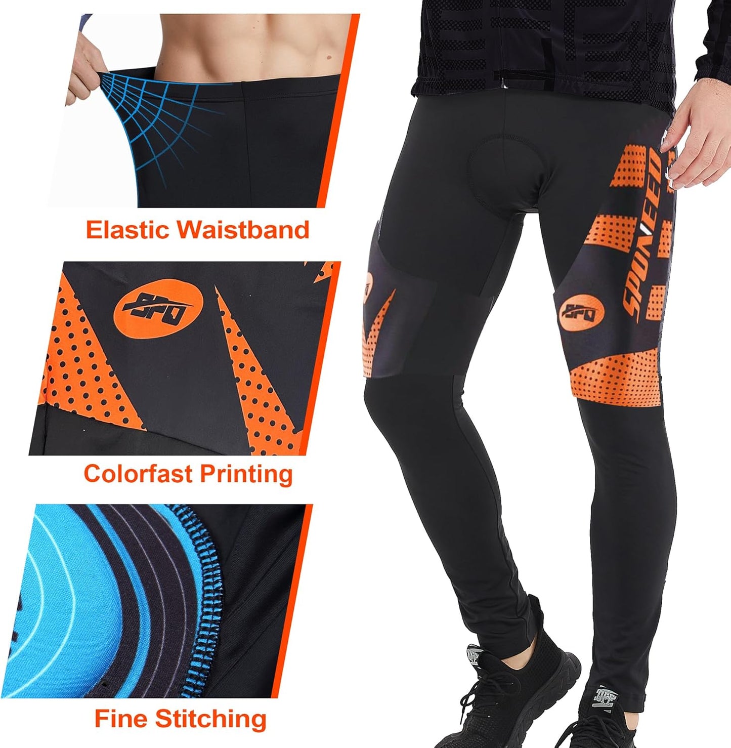 sponeed Men's Bicycle Pants 4D Padded Road Cycling Tights Leggings Outdoor Cyclist Riding Bike Wear