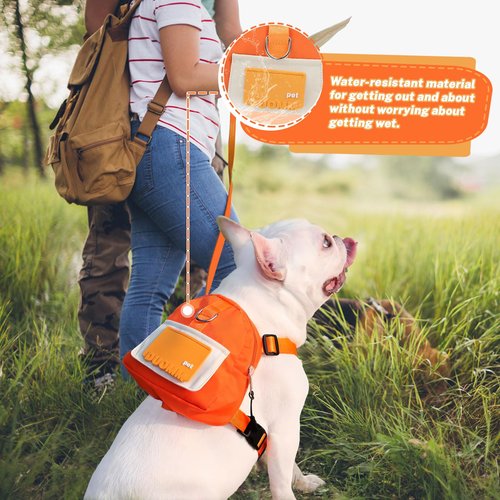 Bagentry Orange Dog Harness Backpack with Leash & Poop Bag Dispenser, Modern Style, Medium Dog, 17-33 Lb, 5.9" x 5.9" x 2.3"
