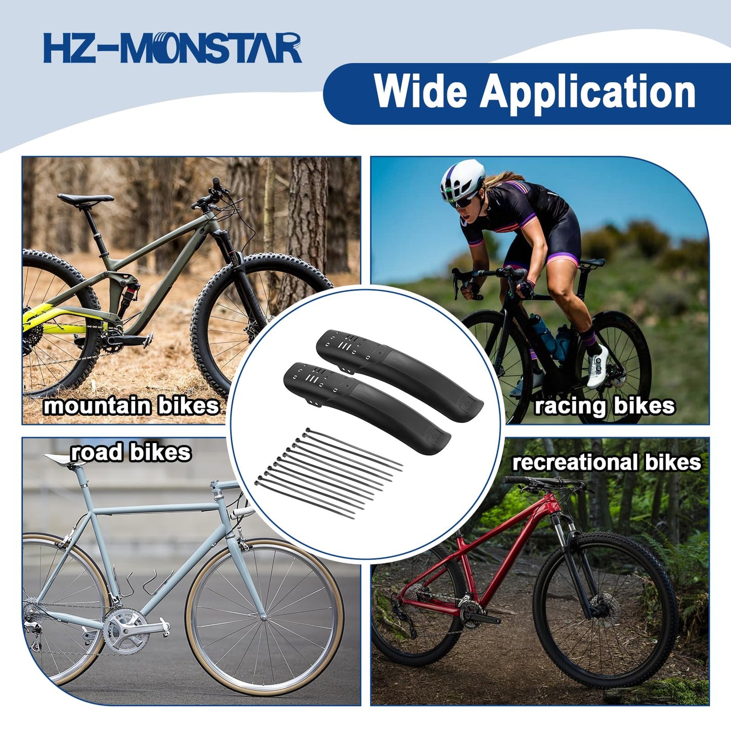 HZ-MONSTAR 2Pcs Universal Mountain Bike Mud Guard, Adjustable Road Mountain Bicycle Mud Guard, Bicycle Rear and Front Mountain Bike Mud Guard Set, 14.37“ Length 3.15” Width