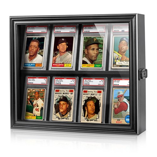 Graded Cards Display Frame, Baseball Card Display Case Wall Mount Sports Trading Card Display Case-Black