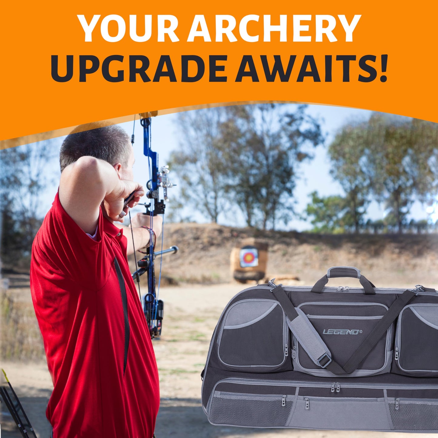 Legend Numa Premium Compound Bow Case - Durable Archery Case with Large Capacity, Compound Soft Bow Cases with Cam protector, Foam Padding, Multiple Mesh Pockets for Archery Accessories - BlackGray