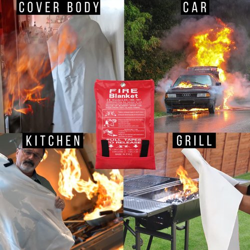 QiStars Emergency Fire Blankets 2 Pack 39"*39", Fiberglass Fire Blanket for Emergency Survival Safety, Emergency Retardant Blanket for Kitchen House Camping Car Office Warehouse, with Hooks*2 (002)